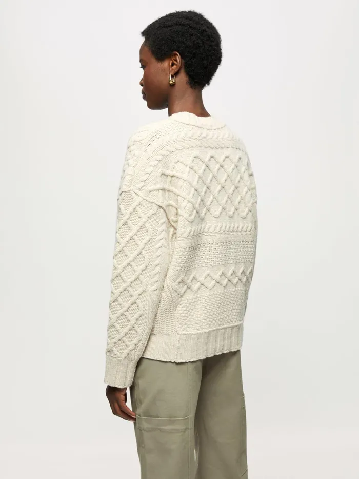 Jigsaw Knitwear and Cashmere Women Shannon Merino Cable V Jumper Cream