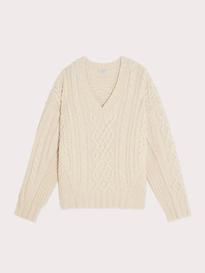 Jigsaw Knitwear and Cashmere Women Shannon Merino Cable V Jumper Cream