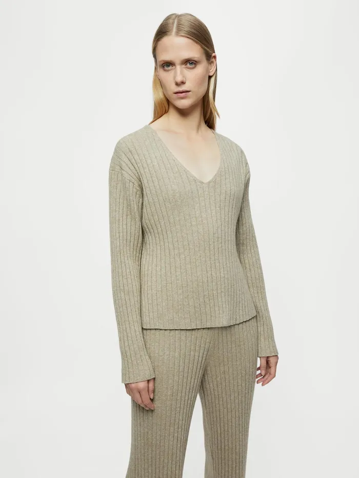 Jigsaw Knitwear and Cashmere Women Wool Blend Rib V Jumper Brown
