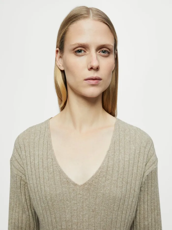 Jigsaw Knitwear and Cashmere Women Wool Blend Rib V Jumper Brown