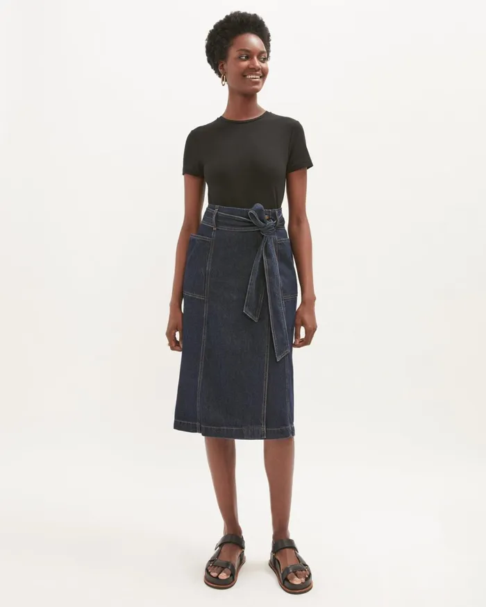 Jigsaw Skirts Women Denim Belted Midi Skirt Blue