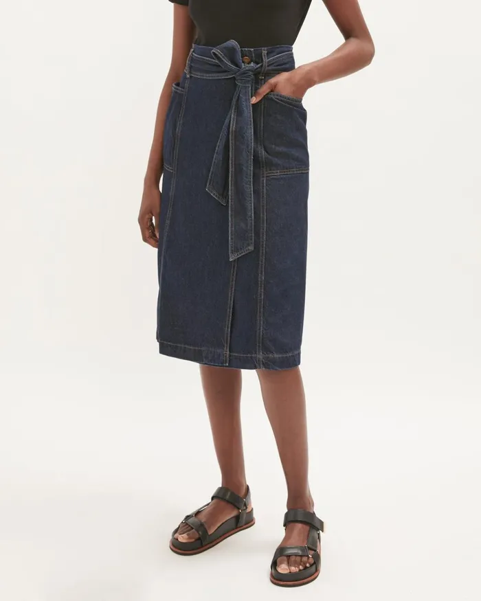 Jigsaw Skirts Women Denim Belted Midi Skirt Blue