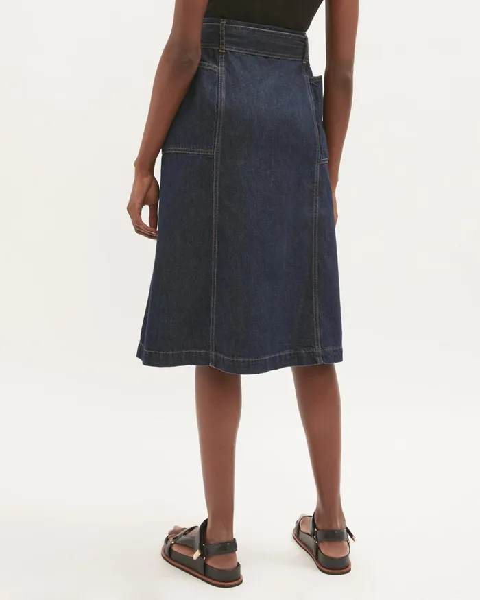 Jigsaw Skirts Women Denim Belted Midi Skirt Blue