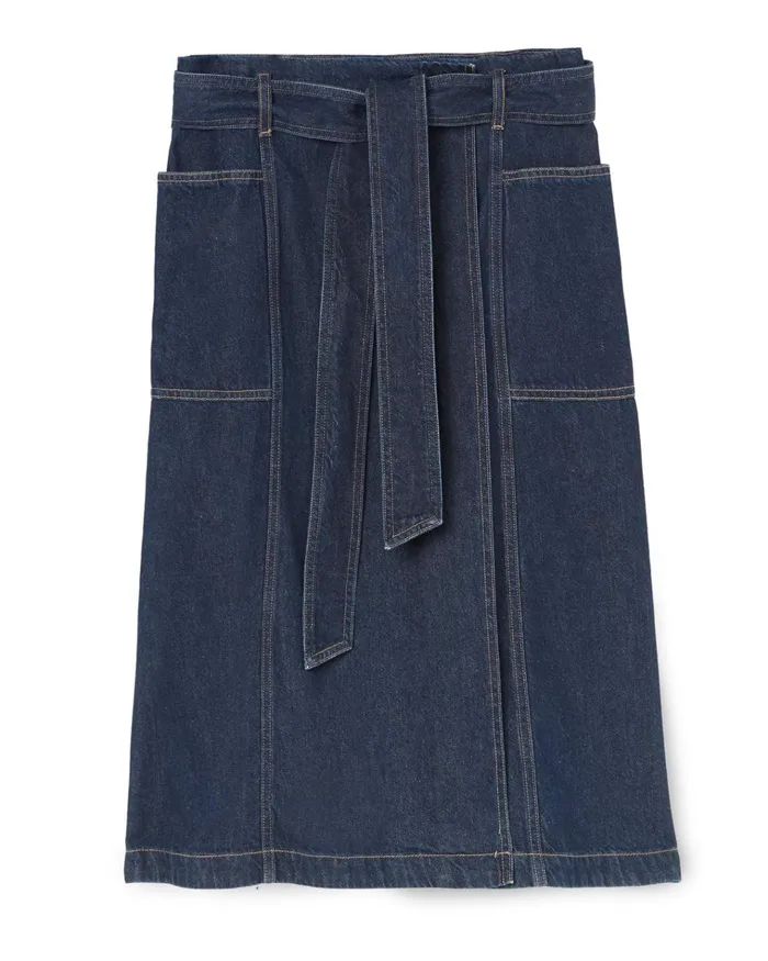 Jigsaw Skirts Women Denim Belted Midi Skirt Blue