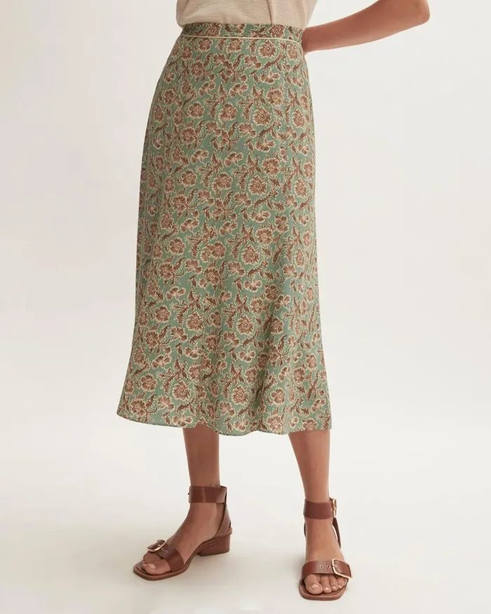 Jigsaw Skirts Women Floral Brocade Midi Skirt Green