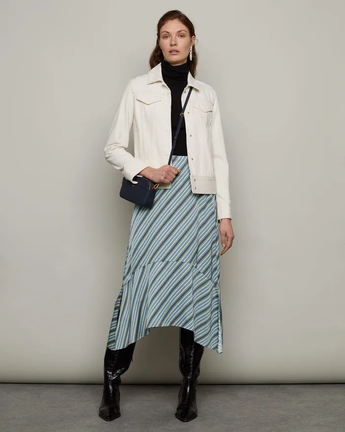 Jigsaw Skirts Women Multi Stripe Handkerchief Midi Skirt Blue