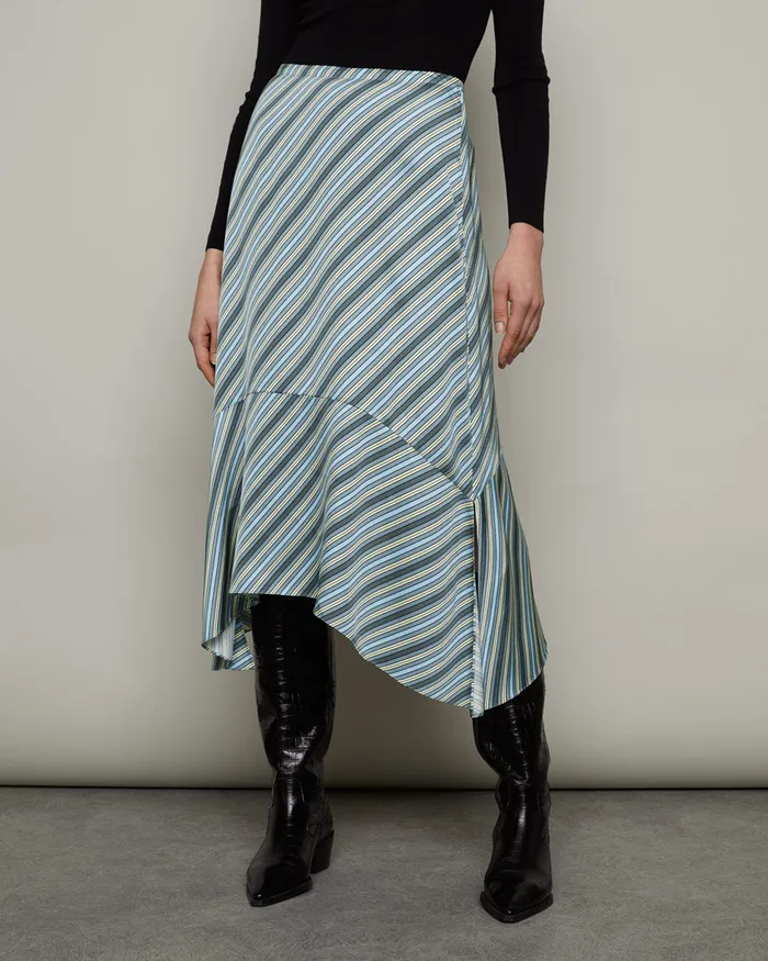 Jigsaw Skirts Women Multi Stripe Handkerchief Midi Skirt Blue