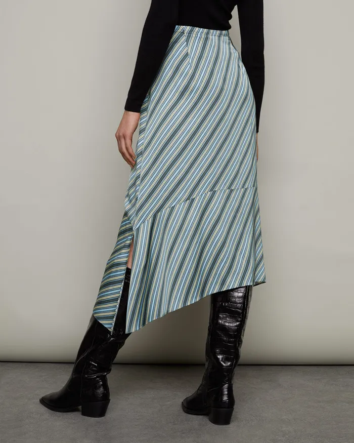 Jigsaw Skirts Women Multi Stripe Handkerchief Midi Skirt Blue