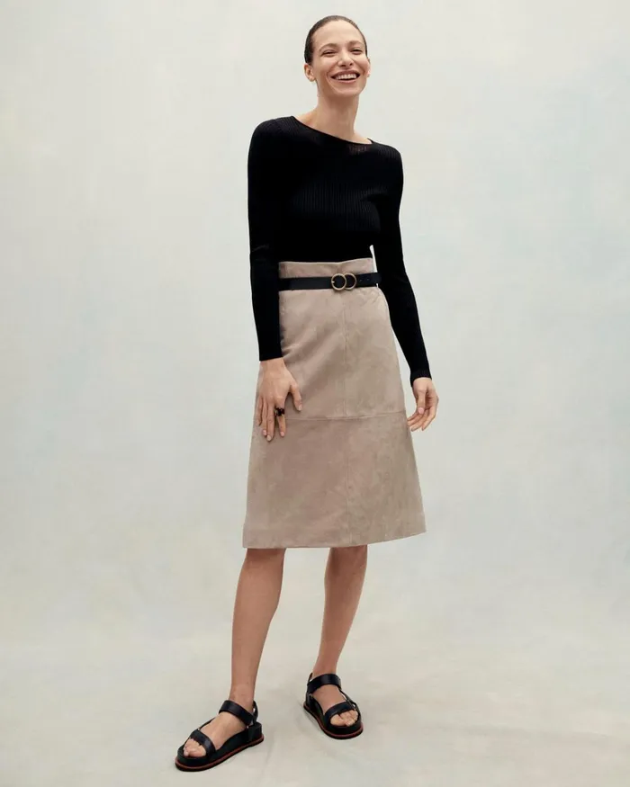 Jigsaw Skirts Women Suede Midi Skirt Cream