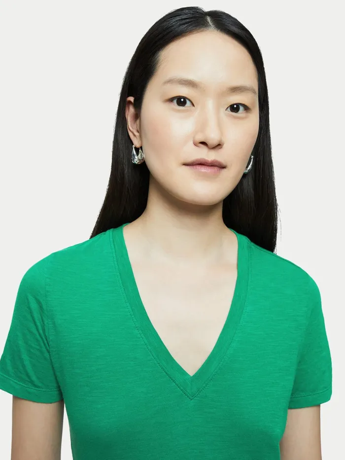 Jigsaw Tshirts Women Cotton Slub Short Sleeve V Neck Tee Green