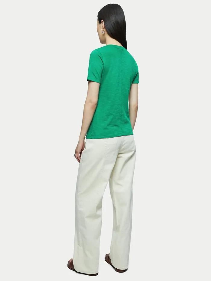 Jigsaw Tshirts Women Cotton Slub Short Sleeve V Neck Tee Green