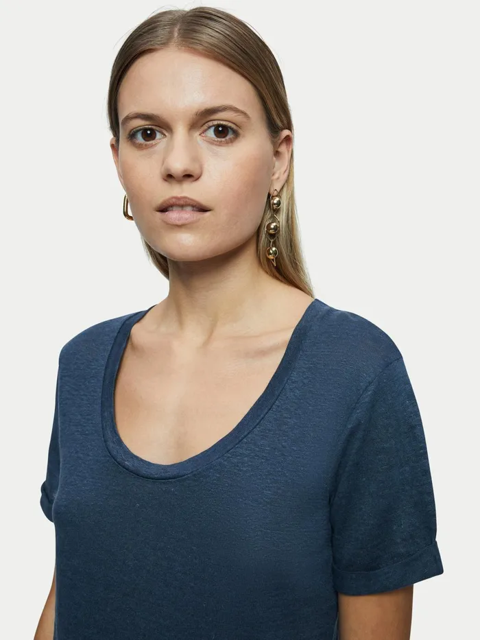 Jigsaw Tshirts Women Linen Scoop Rolled Sleeve Tee Grey
