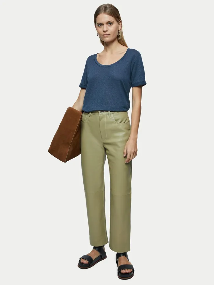 Jigsaw Tshirts Women Linen Scoop Rolled Sleeve Tee Grey