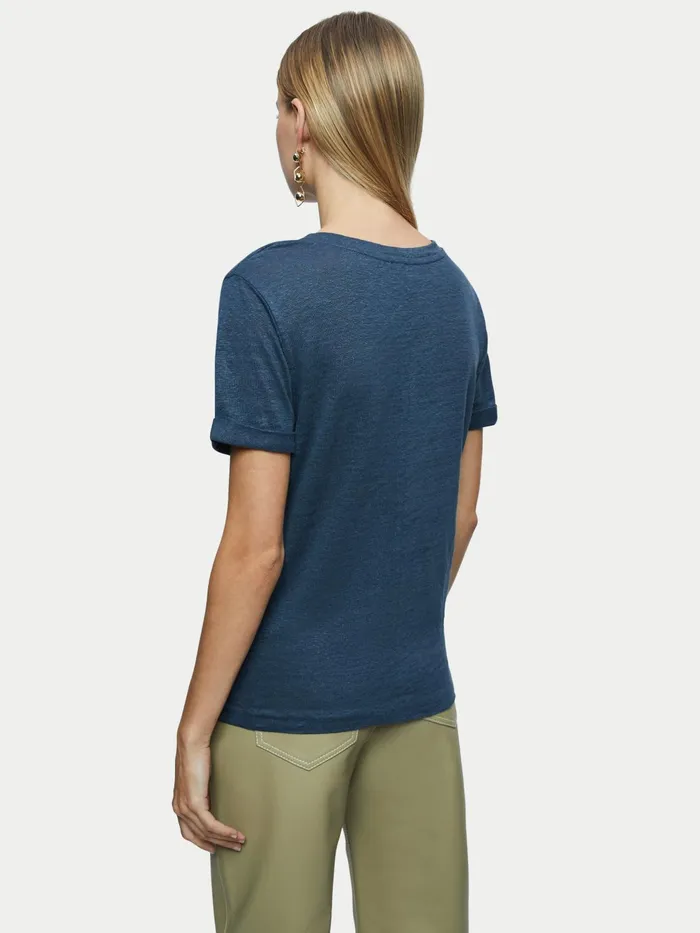 Jigsaw Tshirts Women Linen Scoop Rolled Sleeve Tee Grey