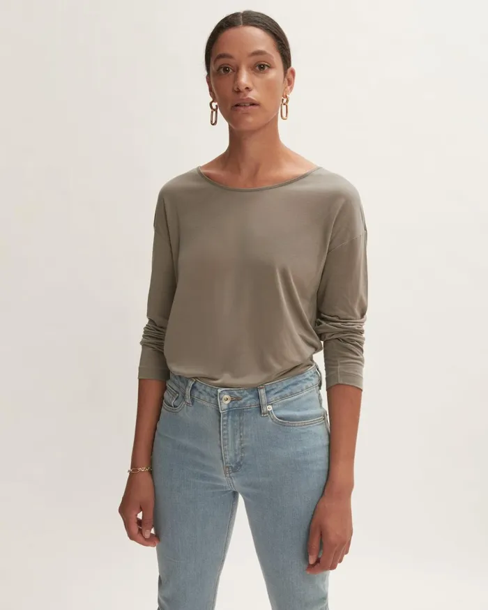 Jigsaw Tshirts Women Lyocell Long Sleeve Tee Grey