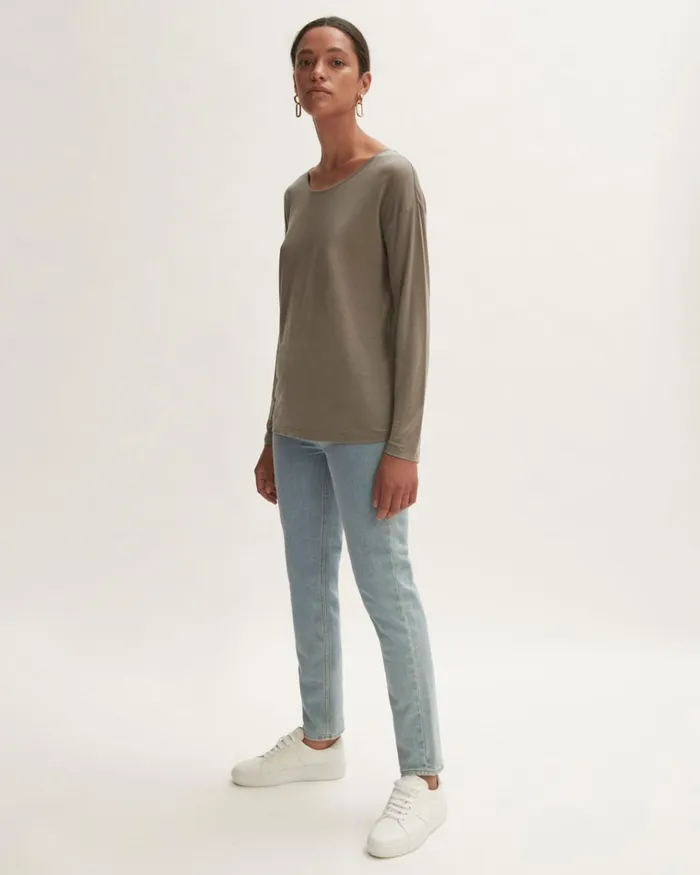 Jigsaw Tshirts Women Lyocell Long Sleeve Tee Grey