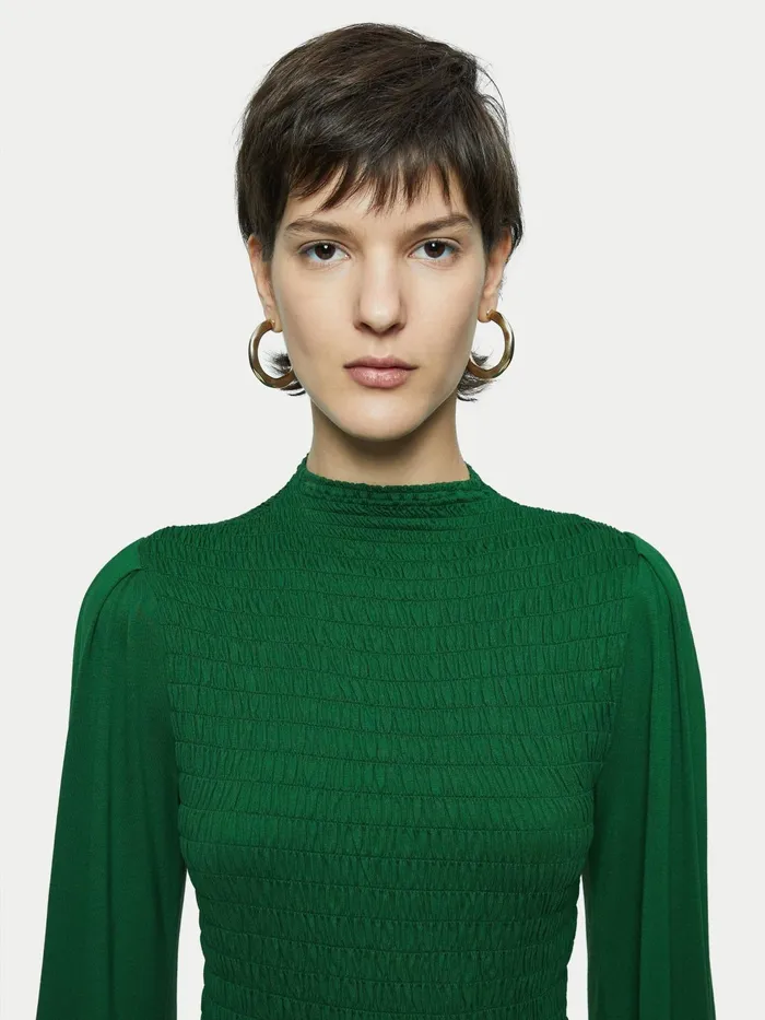 Jigsaw Tshirts Women Shirred Smocked Top Green
