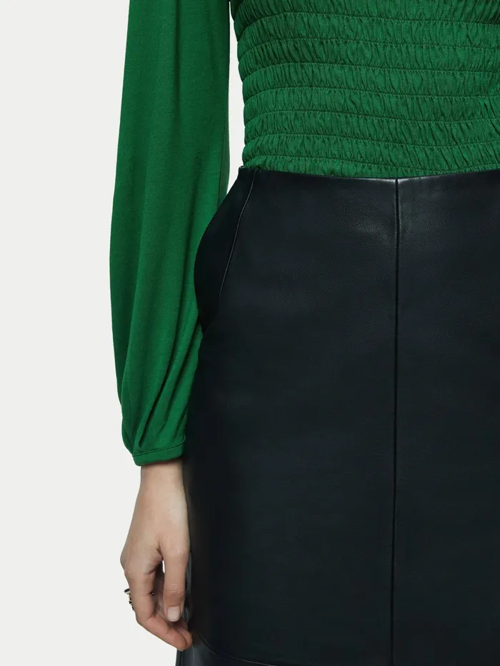 Jigsaw Tshirts Women Shirred Smocked Top Green