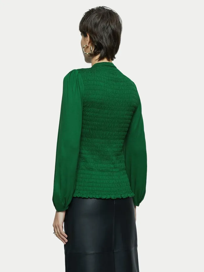 Jigsaw Tshirts Women Shirred Smocked Top Green