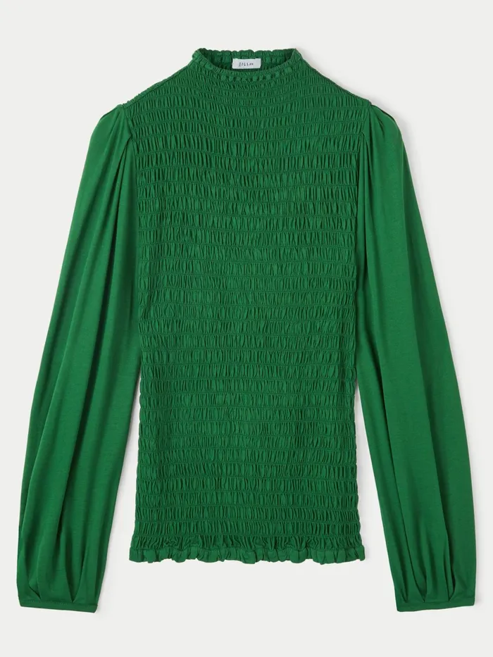 Jigsaw Tshirts Women Shirred Smocked Top Green