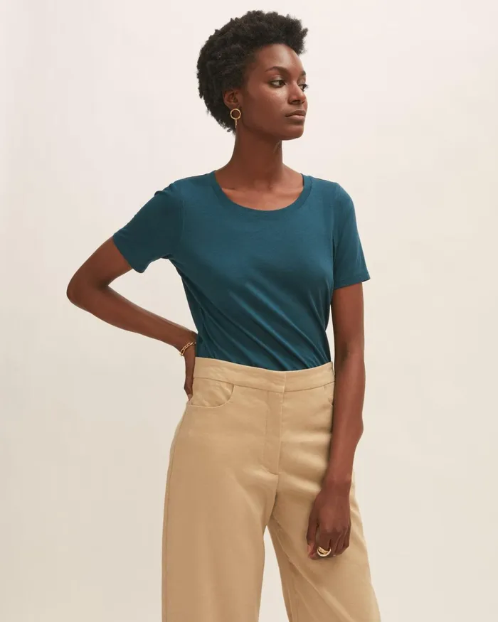 Jigsaw Tshirts Women Short Sleeve Pima Cotton Tee Blue