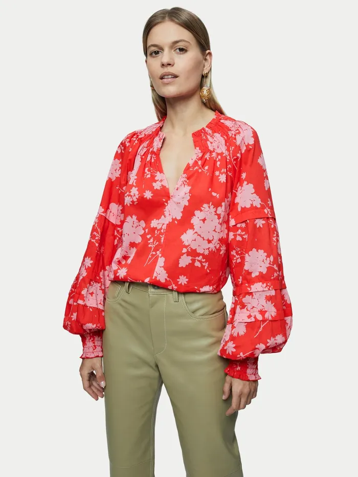 Jigsaw Tops Women Cotton Voile Eclipse Floral Top Red