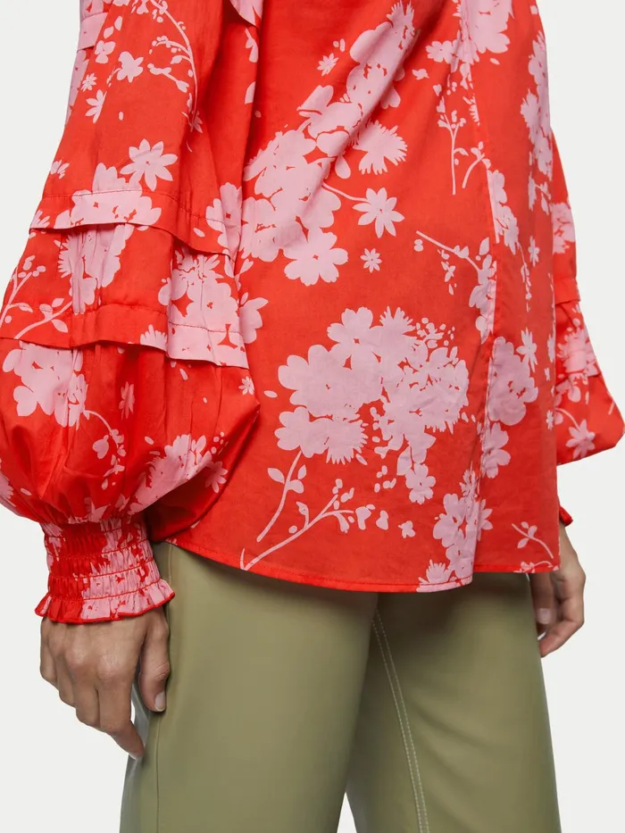 Jigsaw Tops Women Cotton Voile Eclipse Floral Top Red