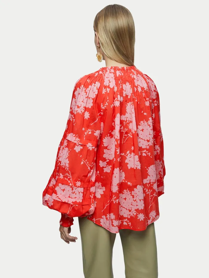 Jigsaw Tops Women Cotton Voile Eclipse Floral Top Red