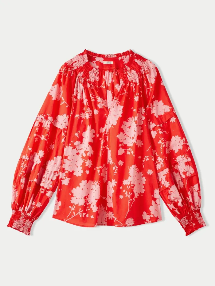 Jigsaw Tops Women Cotton Voile Eclipse Floral Top Red