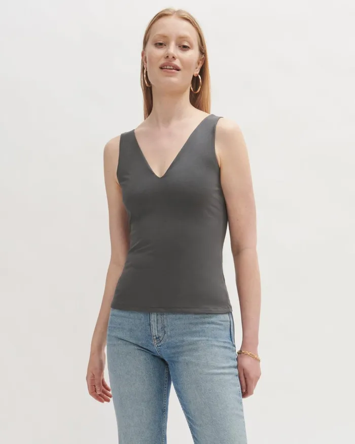 Jigsaw Tops Women Double Front V Neck Tank Grey