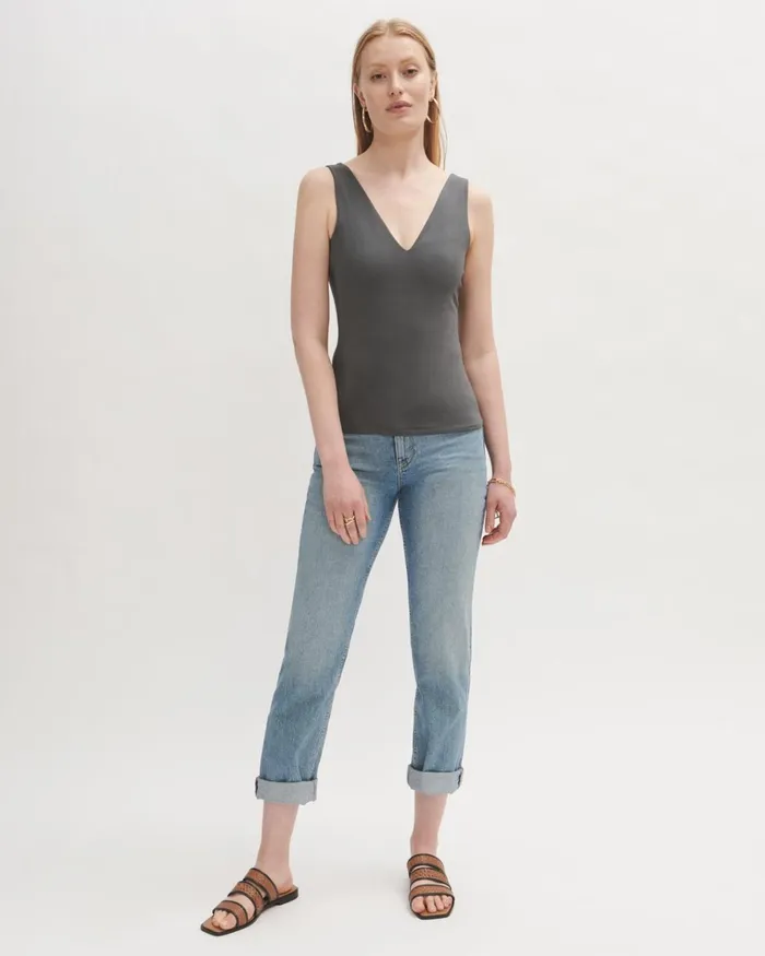 Jigsaw Tops Women Double Front V Neck Tank Grey