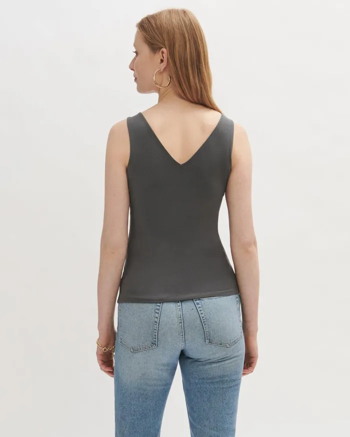 Jigsaw Tops Women Double Front V Neck Tank Grey
