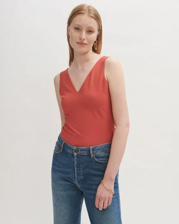 Jigsaw Tops Women Double Front V Neck Tank Orange