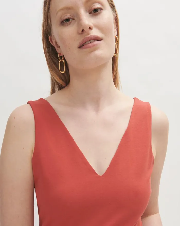Jigsaw Tops Women Double Front V Neck Tank Orange