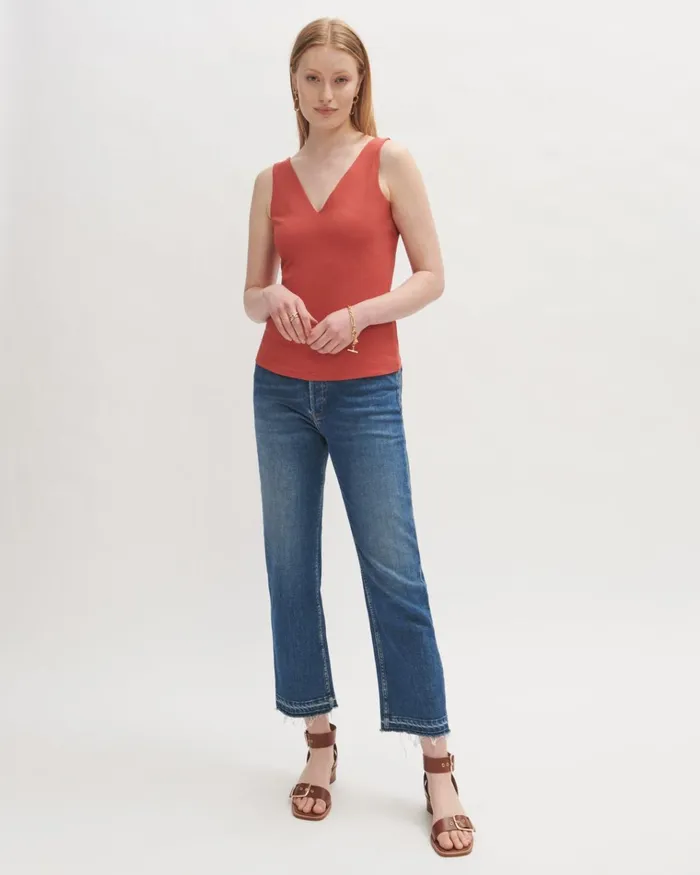 Jigsaw Tops Women Double Front V Neck Tank Orange