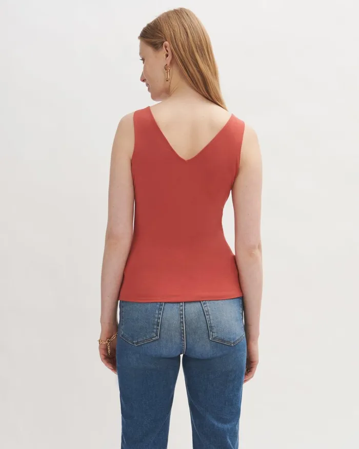Jigsaw Tops Women Double Front V Neck Tank Orange