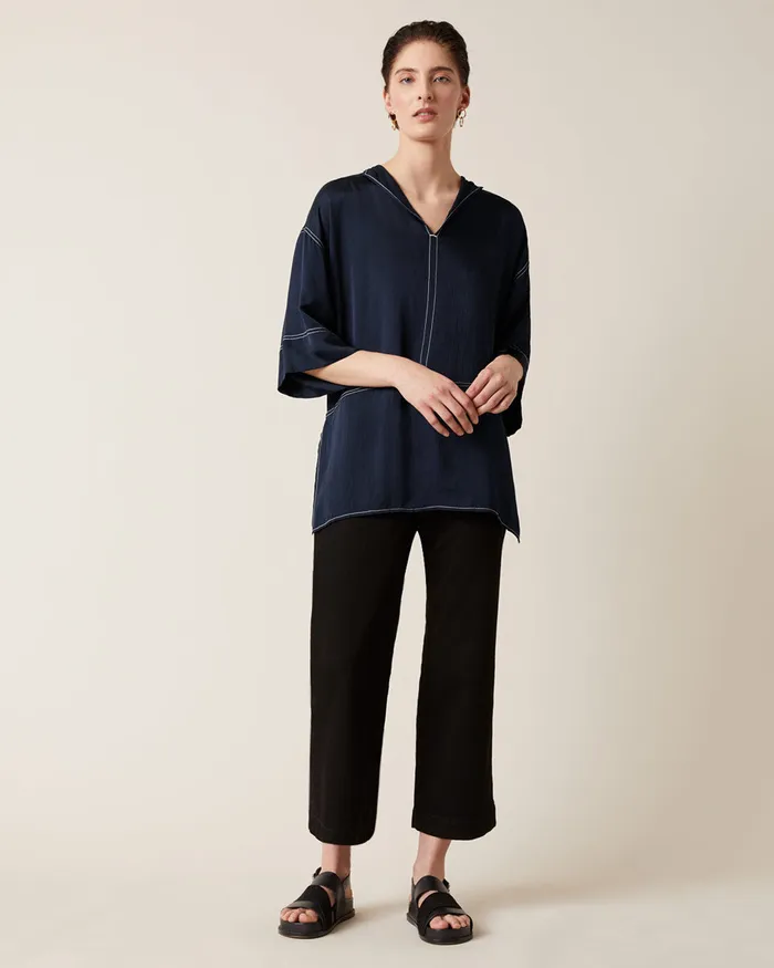 Jigsaw Tops Women Hammered Satin Tunic Top Blue