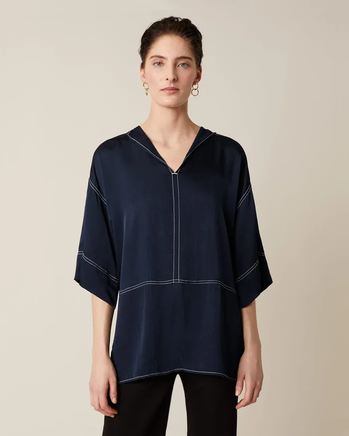 Jigsaw Tops Women Hammered Satin Tunic Top Blue