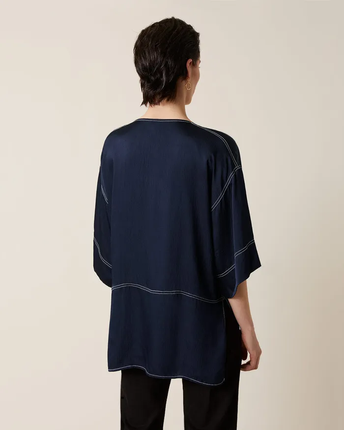 Jigsaw Tops Women Hammered Satin Tunic Top Blue