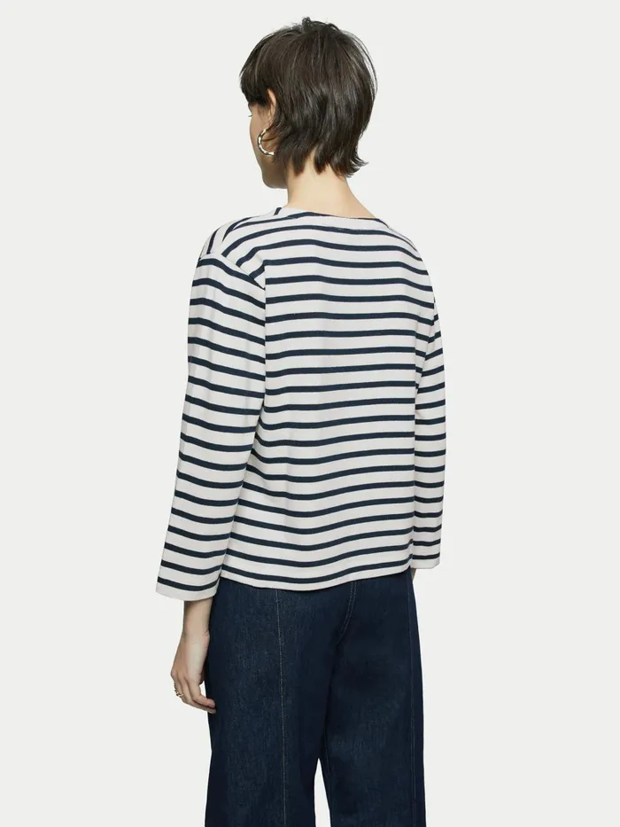 Jigsaw Tops Women Heart Embroidered Breton Blue