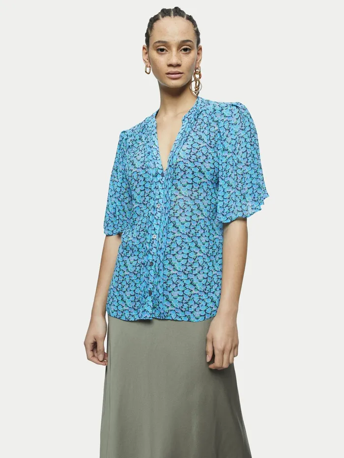 Jigsaw Tops Women Hydrangea Crinkle Top Blue