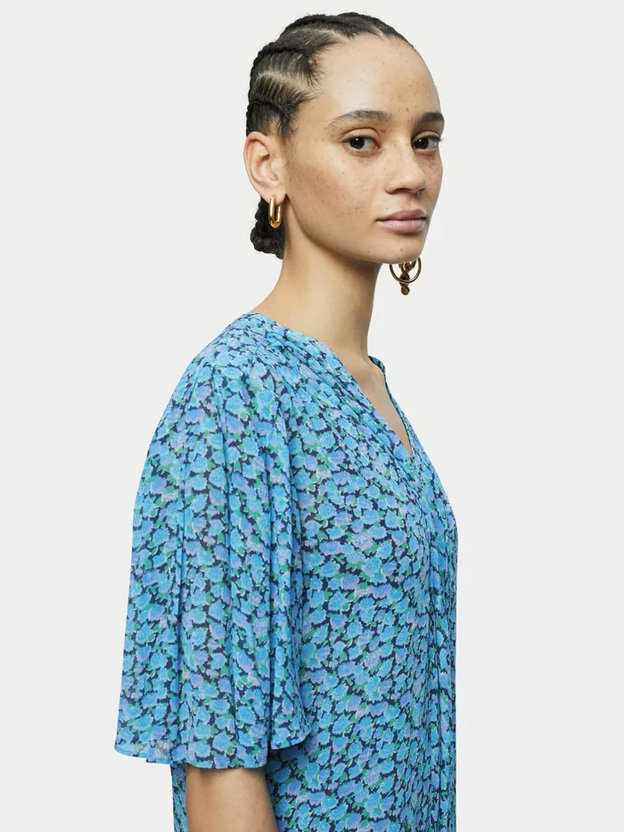 Jigsaw Tops Women Hydrangea Crinkle Top Blue