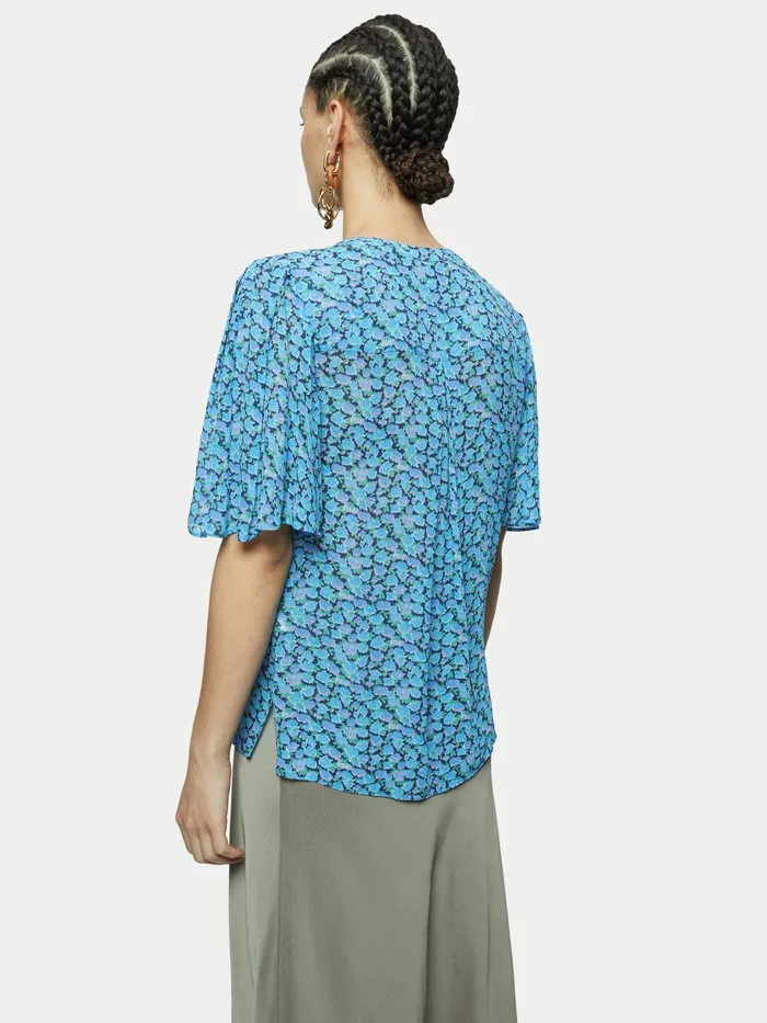 Jigsaw Tops Women Hydrangea Crinkle Top Blue