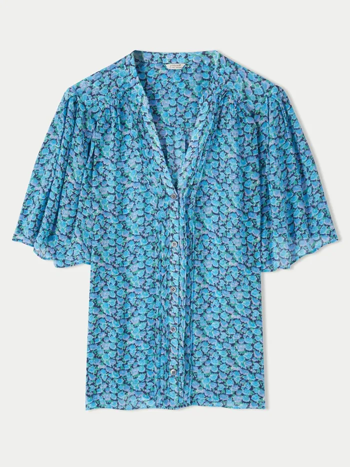 Jigsaw Tops Women Hydrangea Crinkle Top Blue
