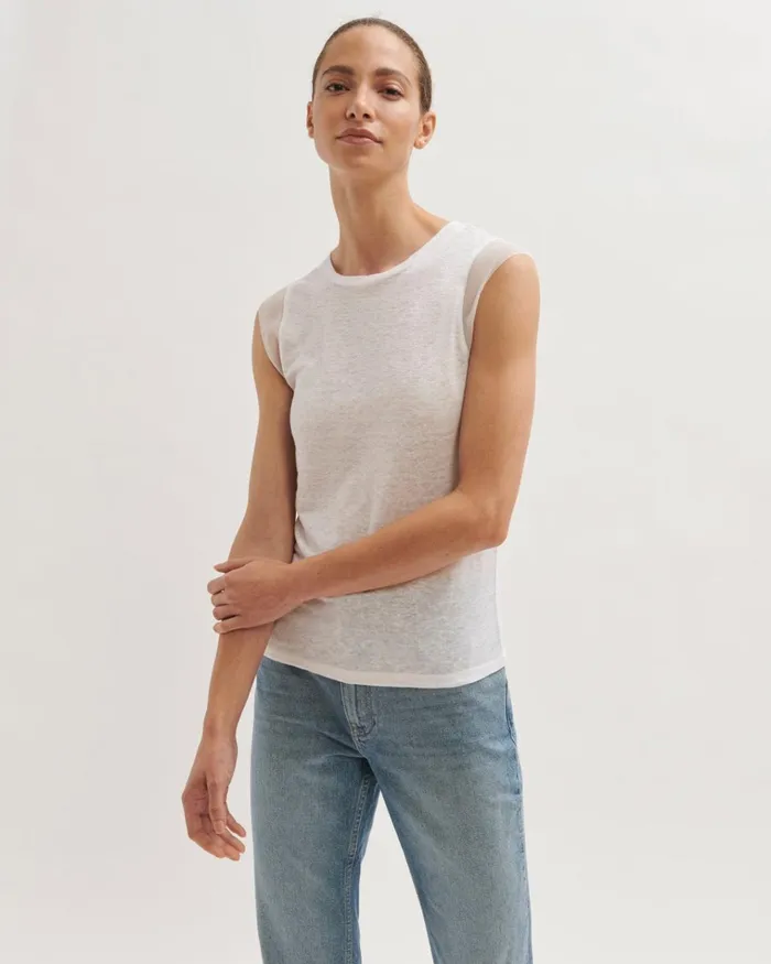 Jigsaw Tops Women Linen Sheer Trim Vest White