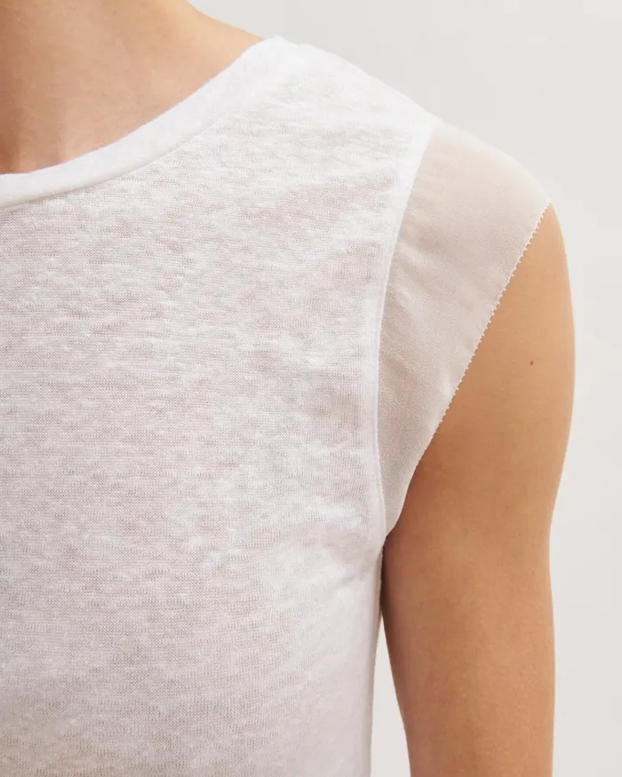Jigsaw Tops Women Linen Sheer Trim Vest White