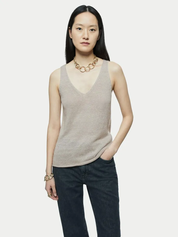Jigsaw Tops Women Pure Linen Slouchy V Neck Vest Cream