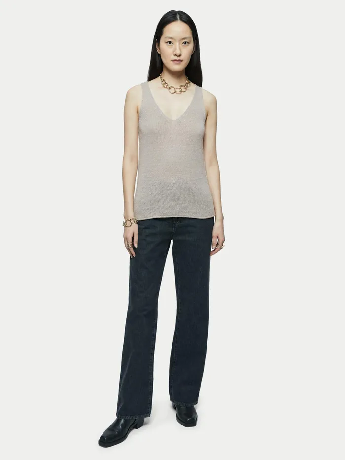 Jigsaw Tops Women Pure Linen Slouchy V Neck Vest Cream