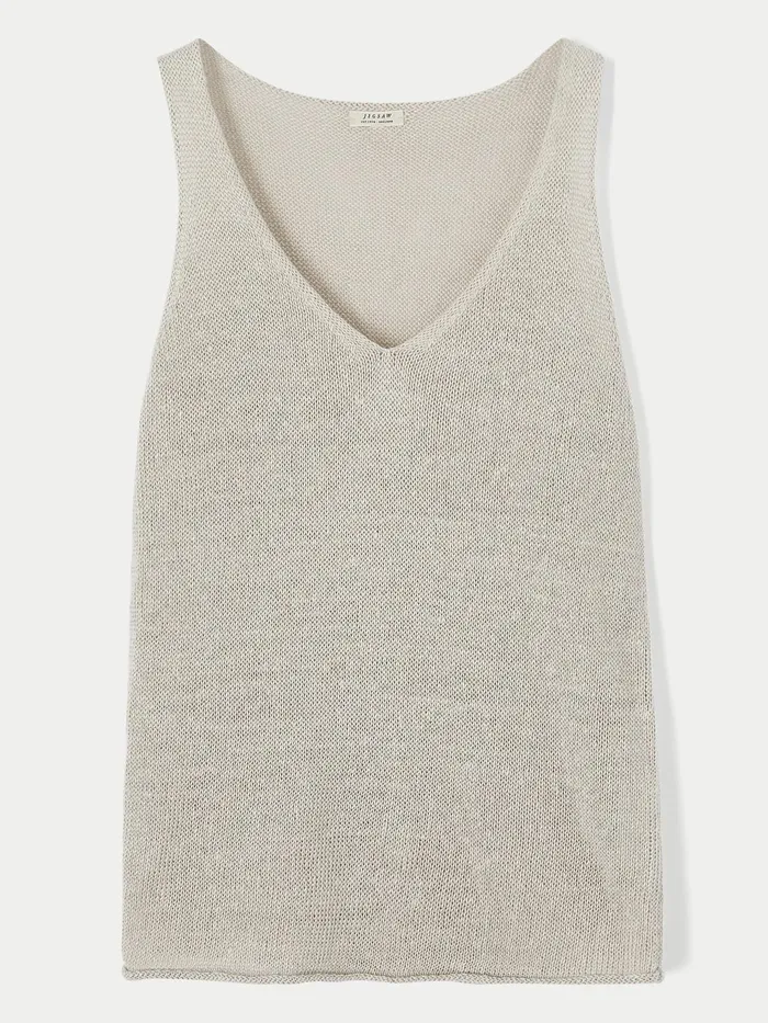 Jigsaw Tops Women Pure Linen Slouchy V Neck Vest Cream
