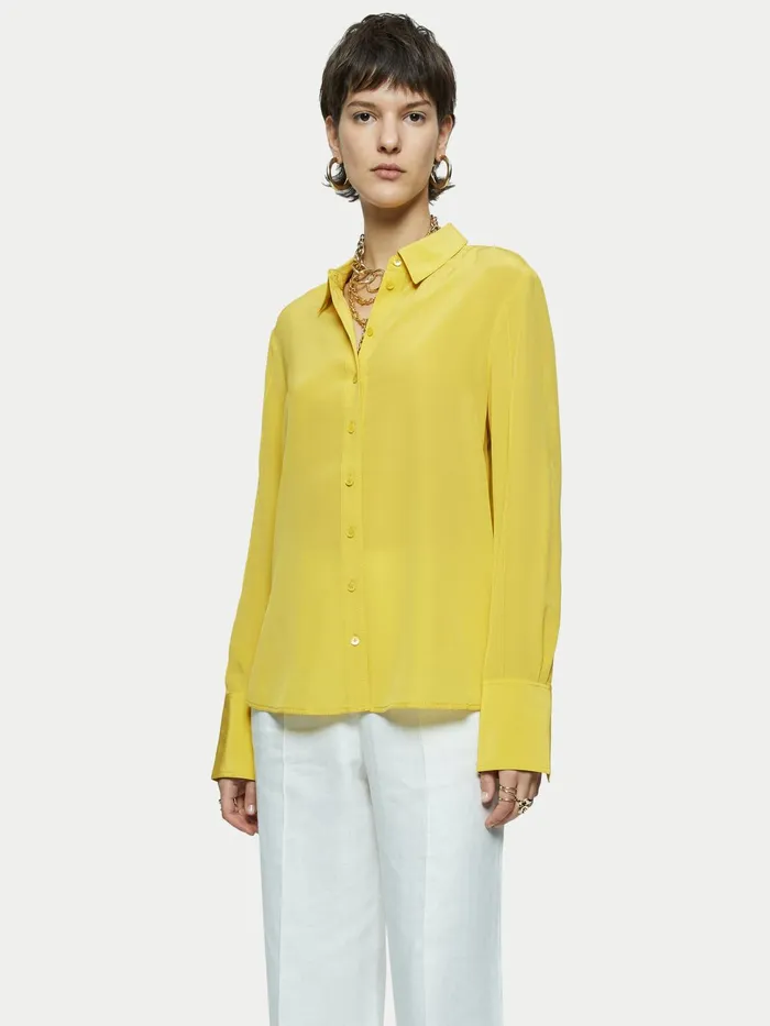 Jigsaw Tops Women Silk Stitched Shirt Yellow